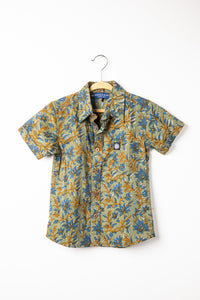 Kids button up shirt in Sage Floral