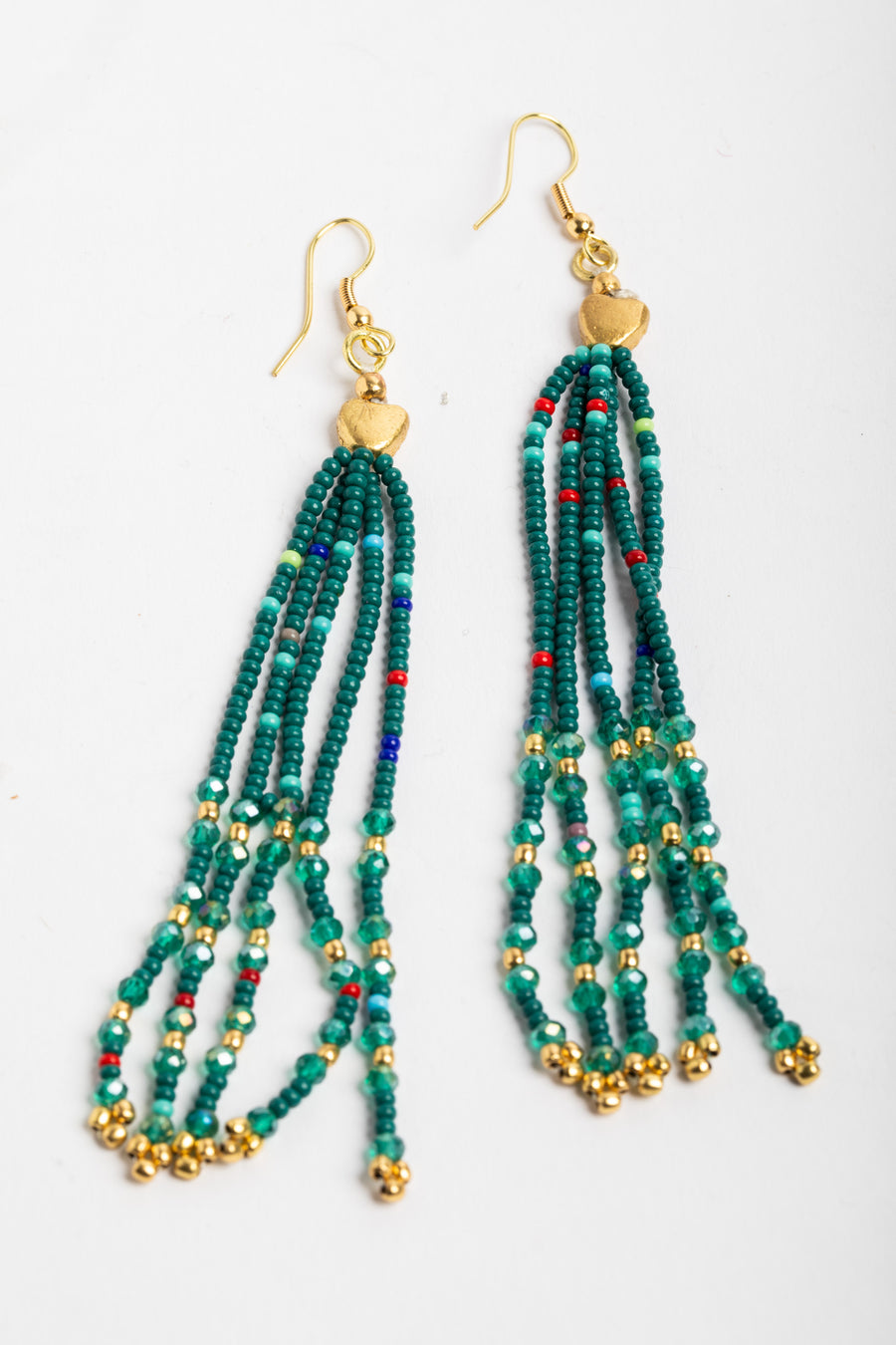 colorful tassel earrings in teal