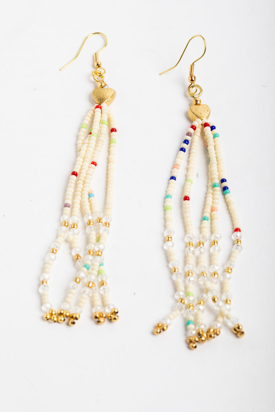colorful tassel earrings in white