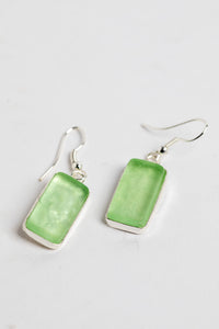 frosted glass dangle earrings in green