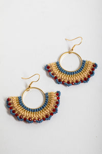 boho beaded fan earrings in tan