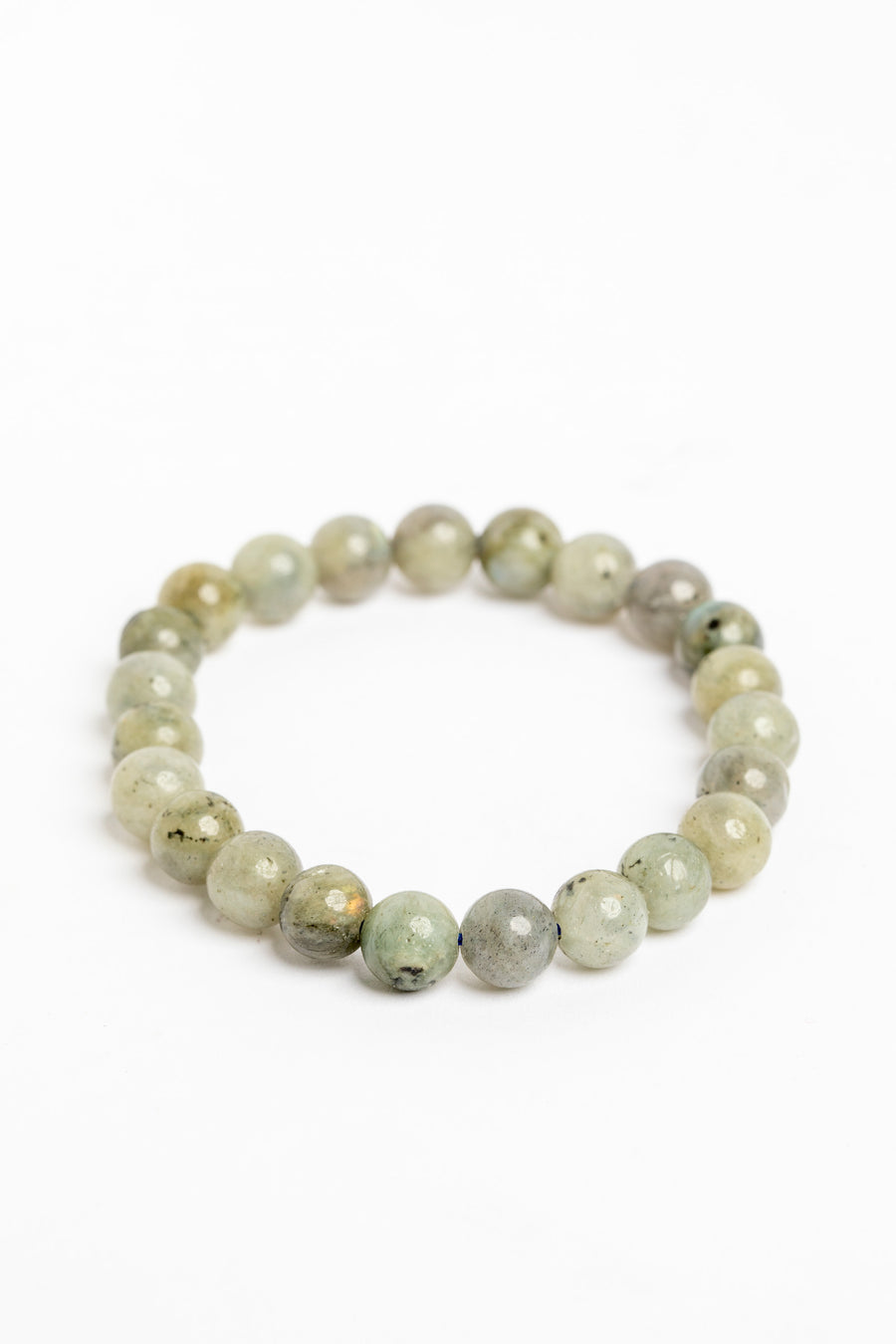 stretch beaded gemstone bracelet in labradorite on white background