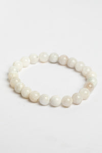 stretch beaded gemstone bracelet in moonstone on white background