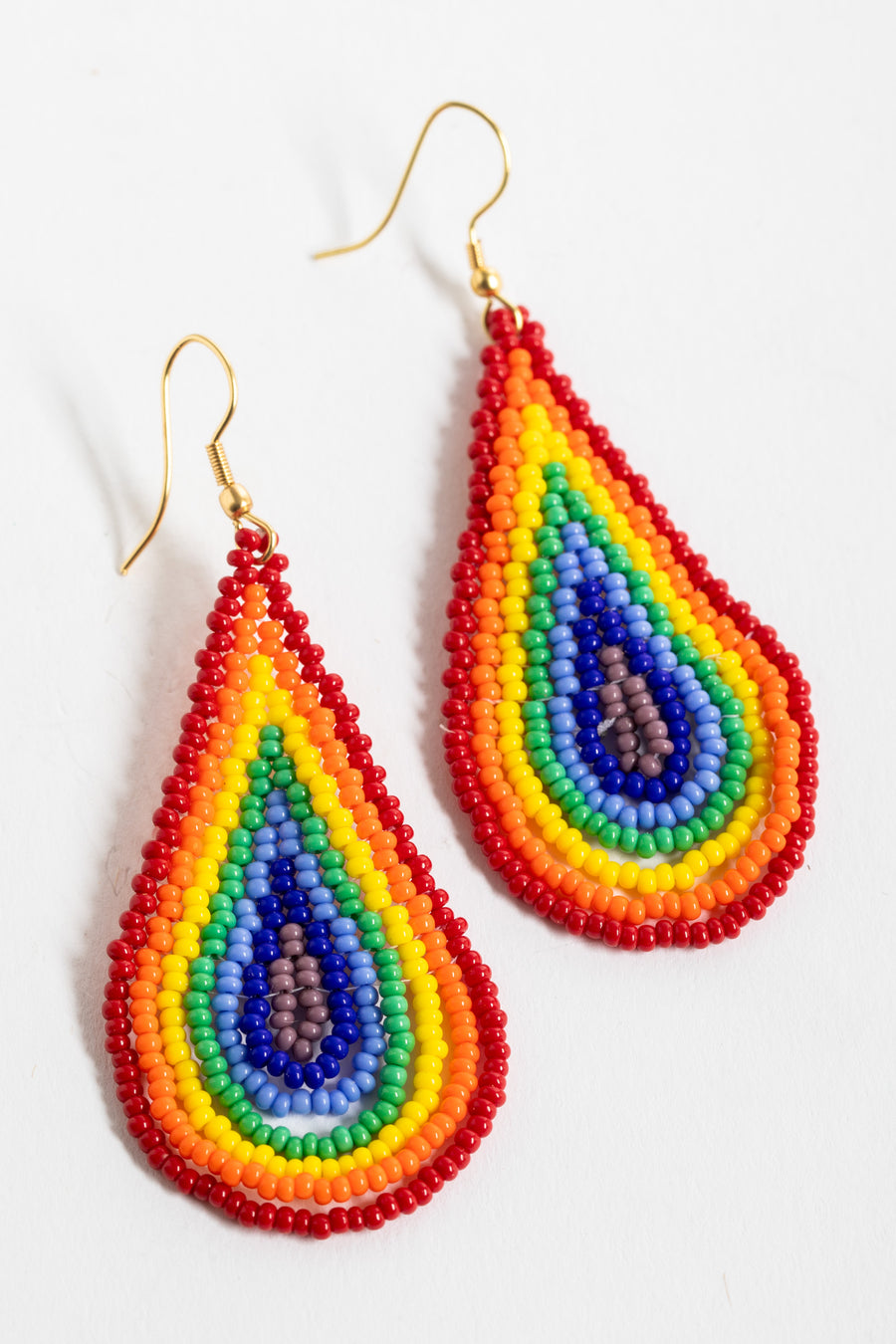 rainbow teardrop seed bead earrings