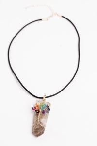 tree of life crystal necklace pendant in rainbow moonstone on white background
