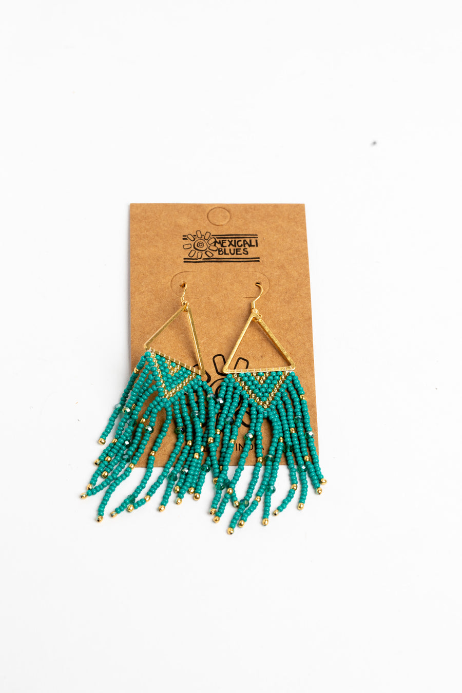 Tanvi Trinity Beaded Fringe Earrings in Green