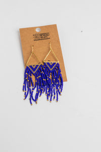 Tanvi Trinity Beaded Fringe Earrings in Navy