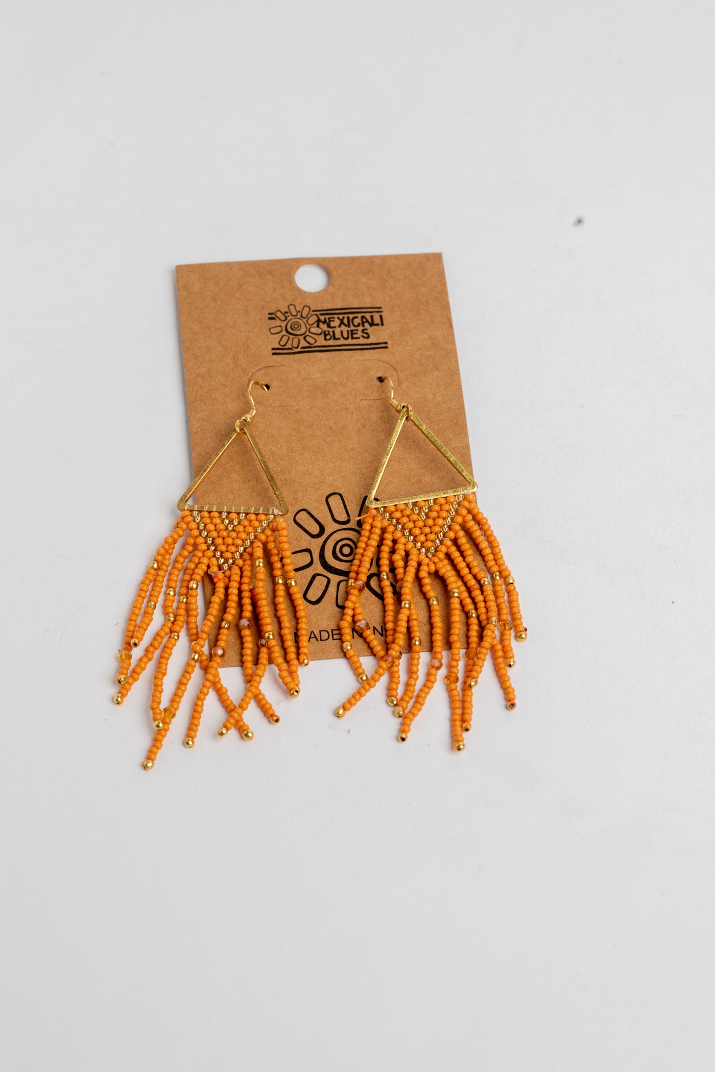 Tanvi Trinity Beaded Fringe Earrings in Rust