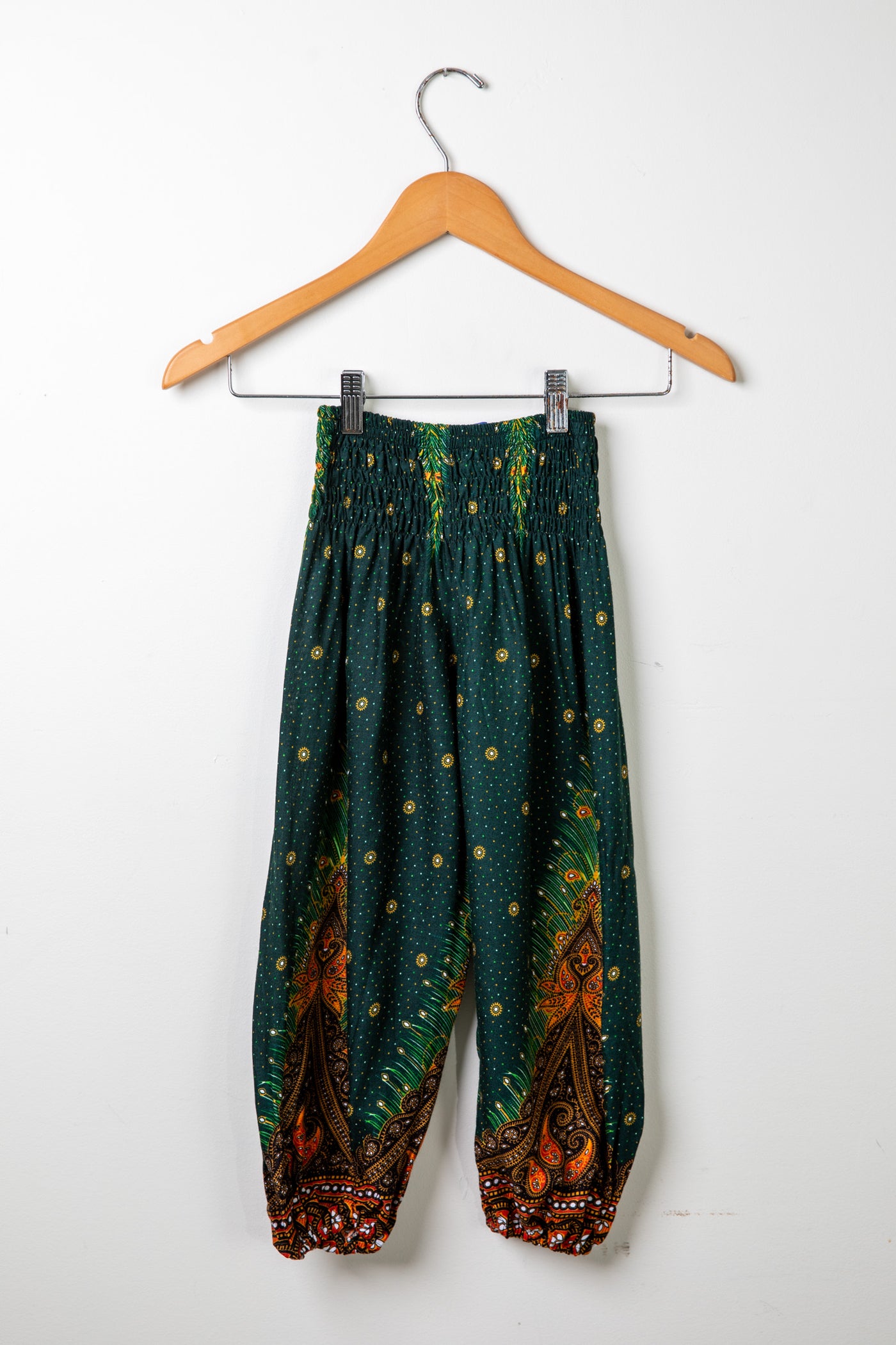 Kids peacock harem pants in green