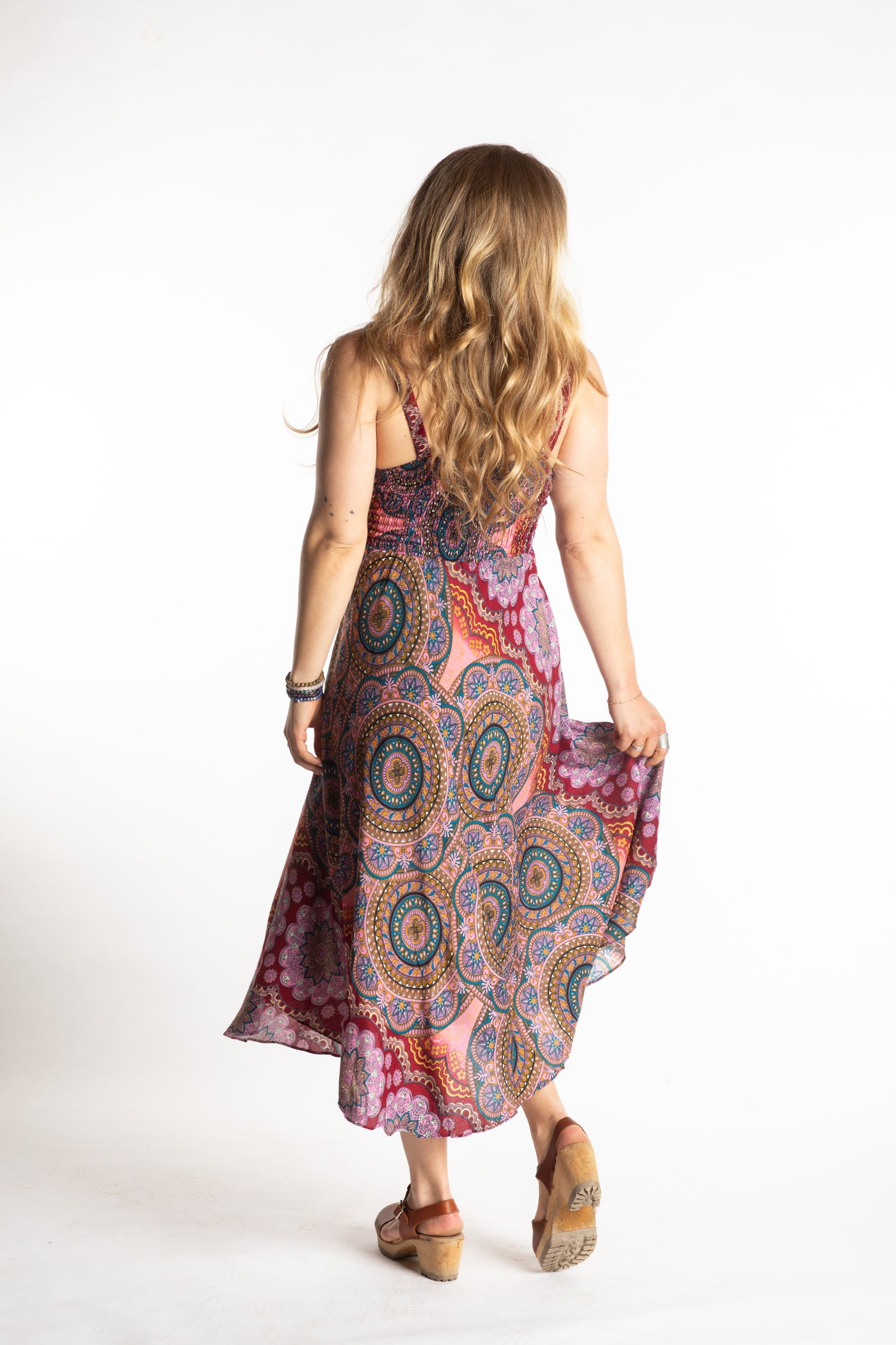 Sophie is wearing size S/M boho dress in blush