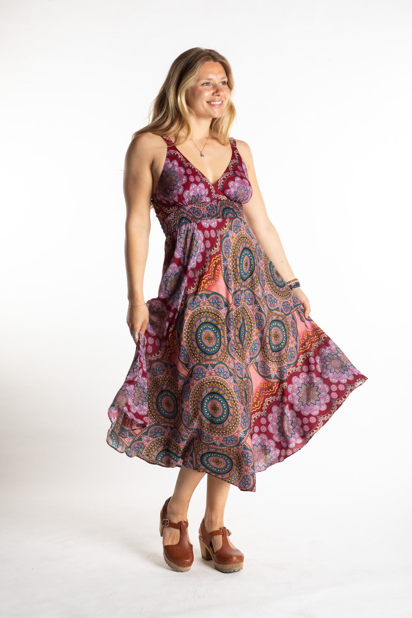 Sophie is wearing size S/M boho dress in blush