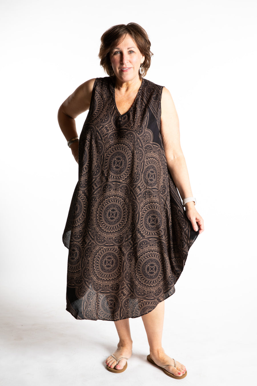 Betty is wearing a flowy dress in Black