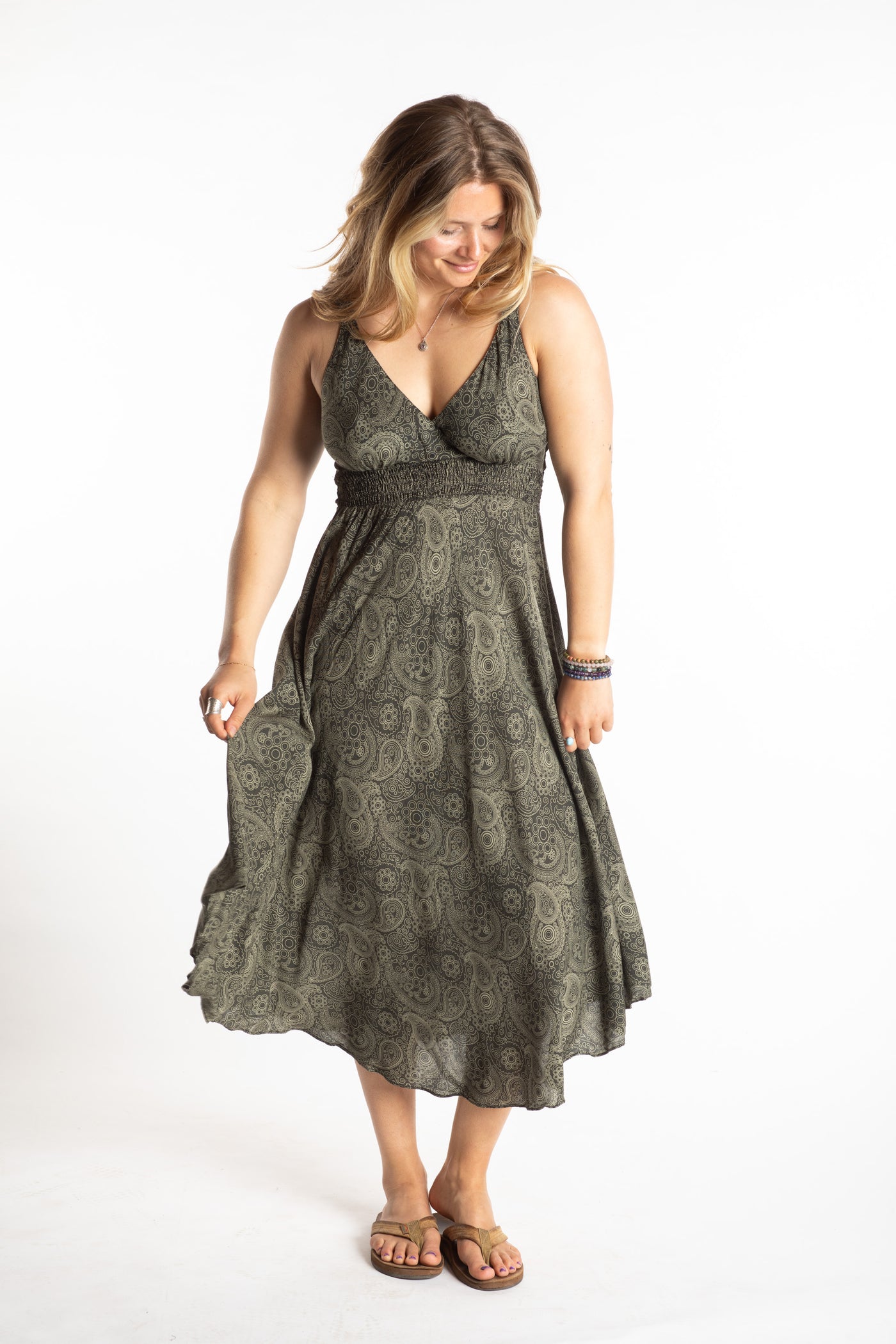 Sophie is wearing a S/M boho dress in Green