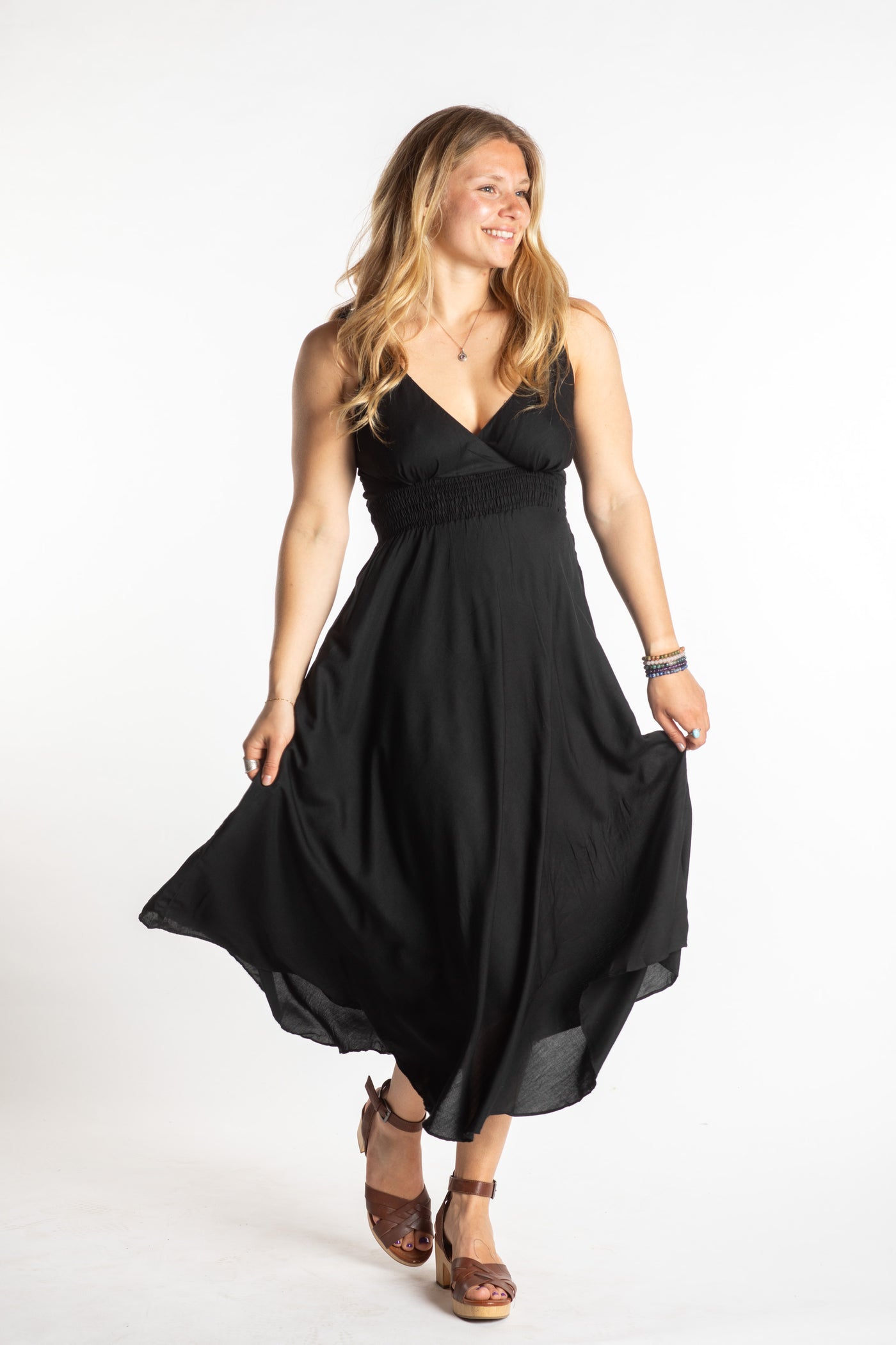 Sophie is wearing a S/M boho dress in Solid Black