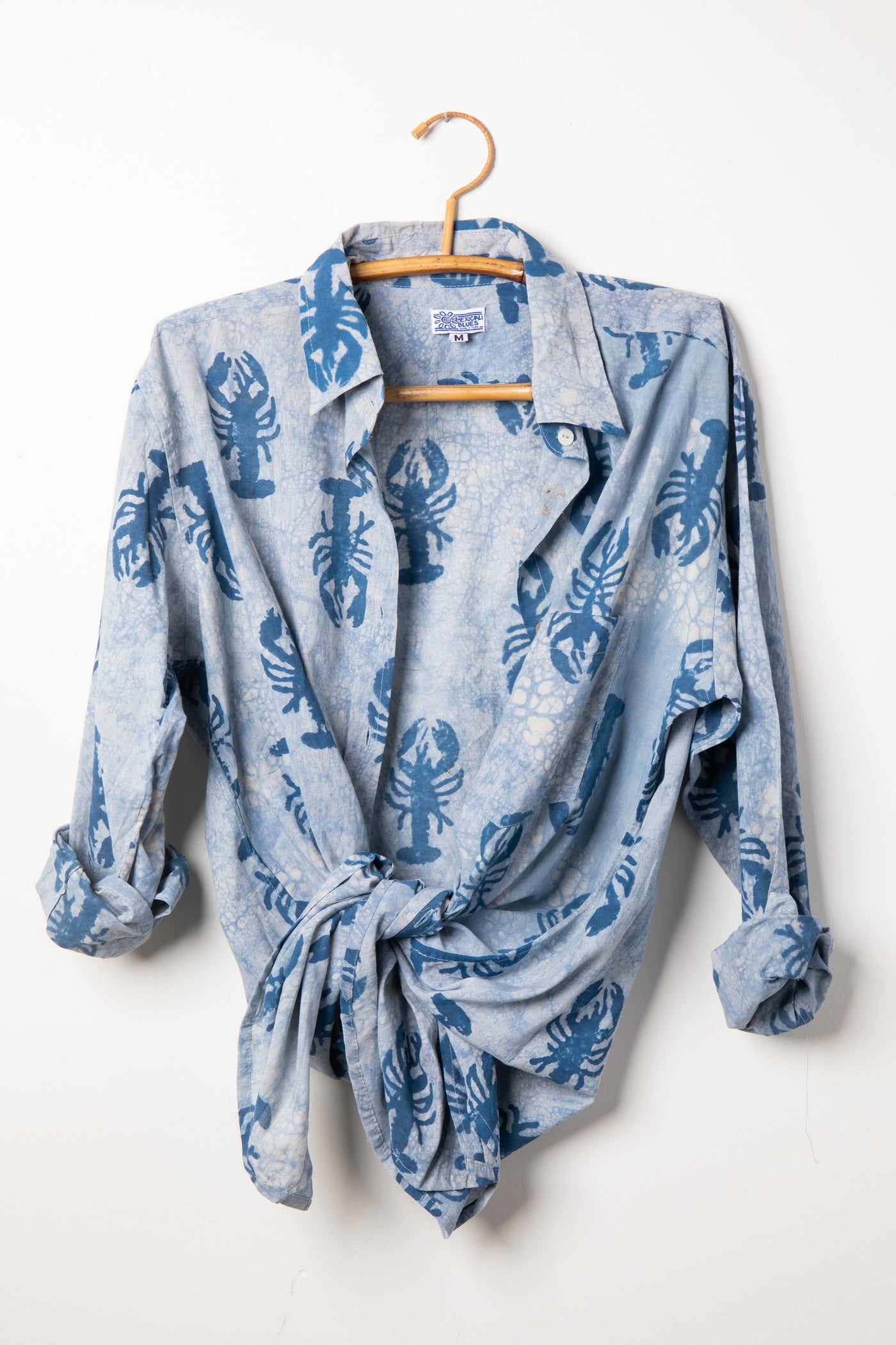 Blue block print lobster shirt