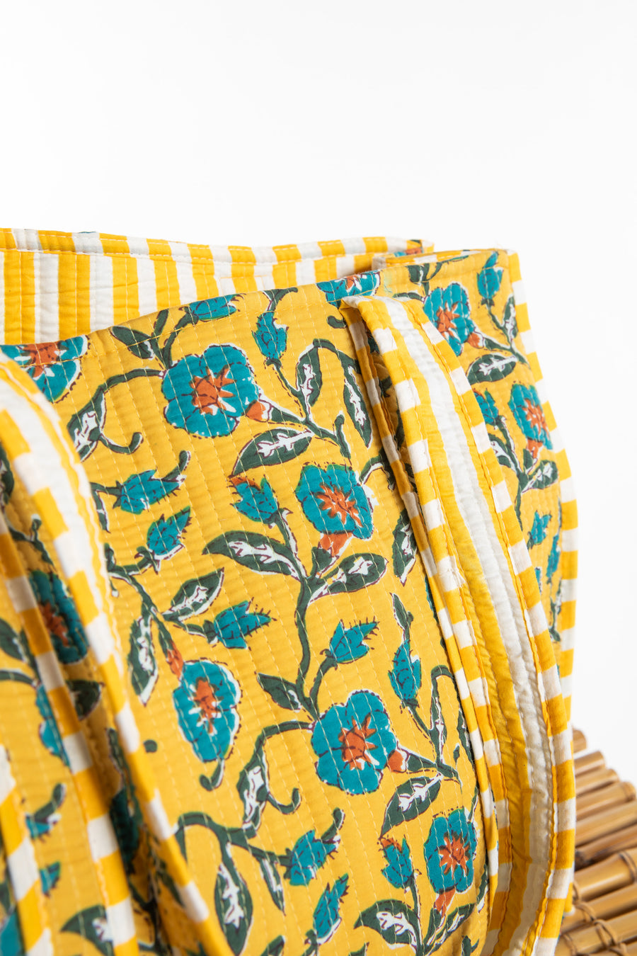Block print tote bag in morning glory