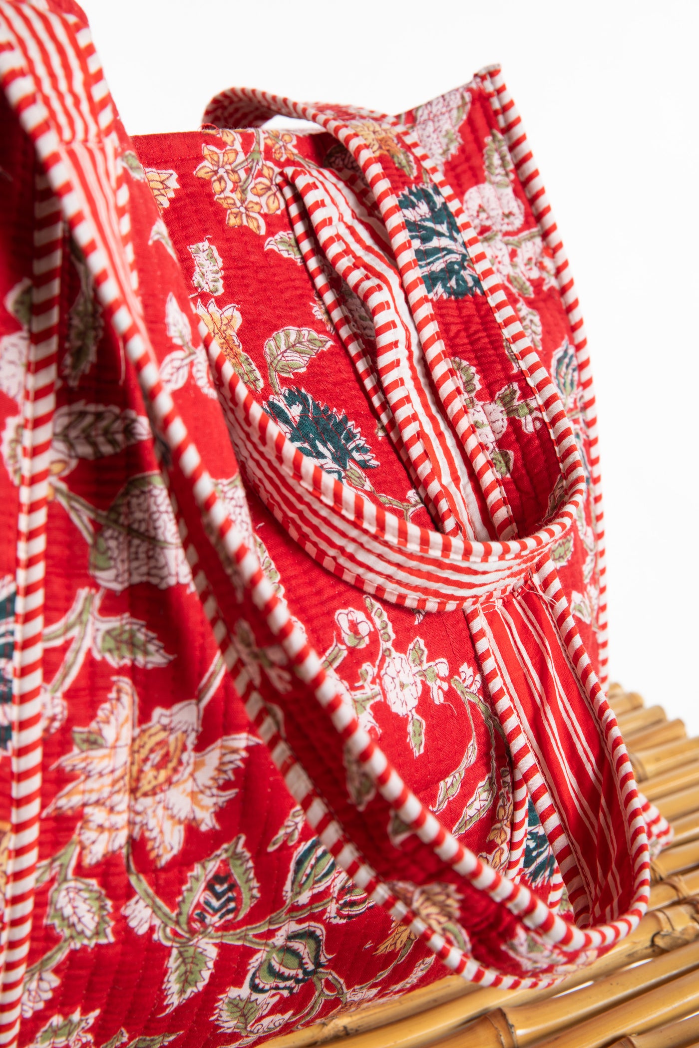 Block print tote bag in ruby red