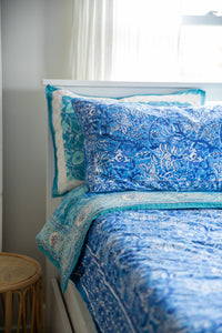 Reversible Block Print Duvet Set in Blue Teal