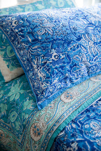 Reversible Block Print Duvet Set in Blue Teal