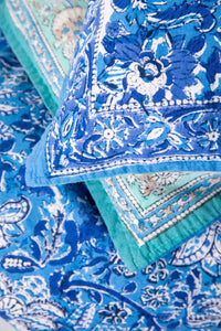Reversible Block Print Duvet Set in Blue Teal
