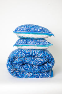 Reversible Block Print Duvet Set in Blue Teal