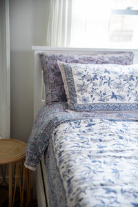 Reversible Block Print Duvet Set in Lavender Gray