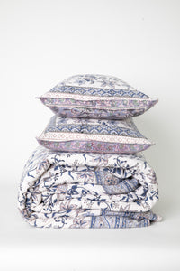 Reversible Block Print Duvet Set in Lavender Gray