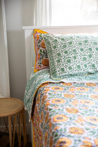 Reversible Block Print Duvet Set in Yellow Green