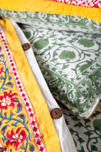 Reversible Block Print Duvet Set in Yellow Green