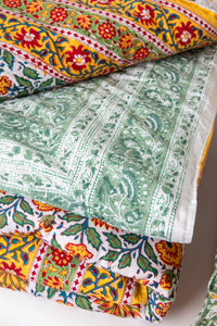 Reversible Block Print Duvet Set in Yellow Green