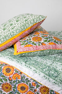Reversible Block Print Duvet Set in Yellow Green