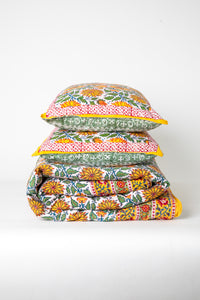 Reversible Block Print Duvet Set in Yellow Green