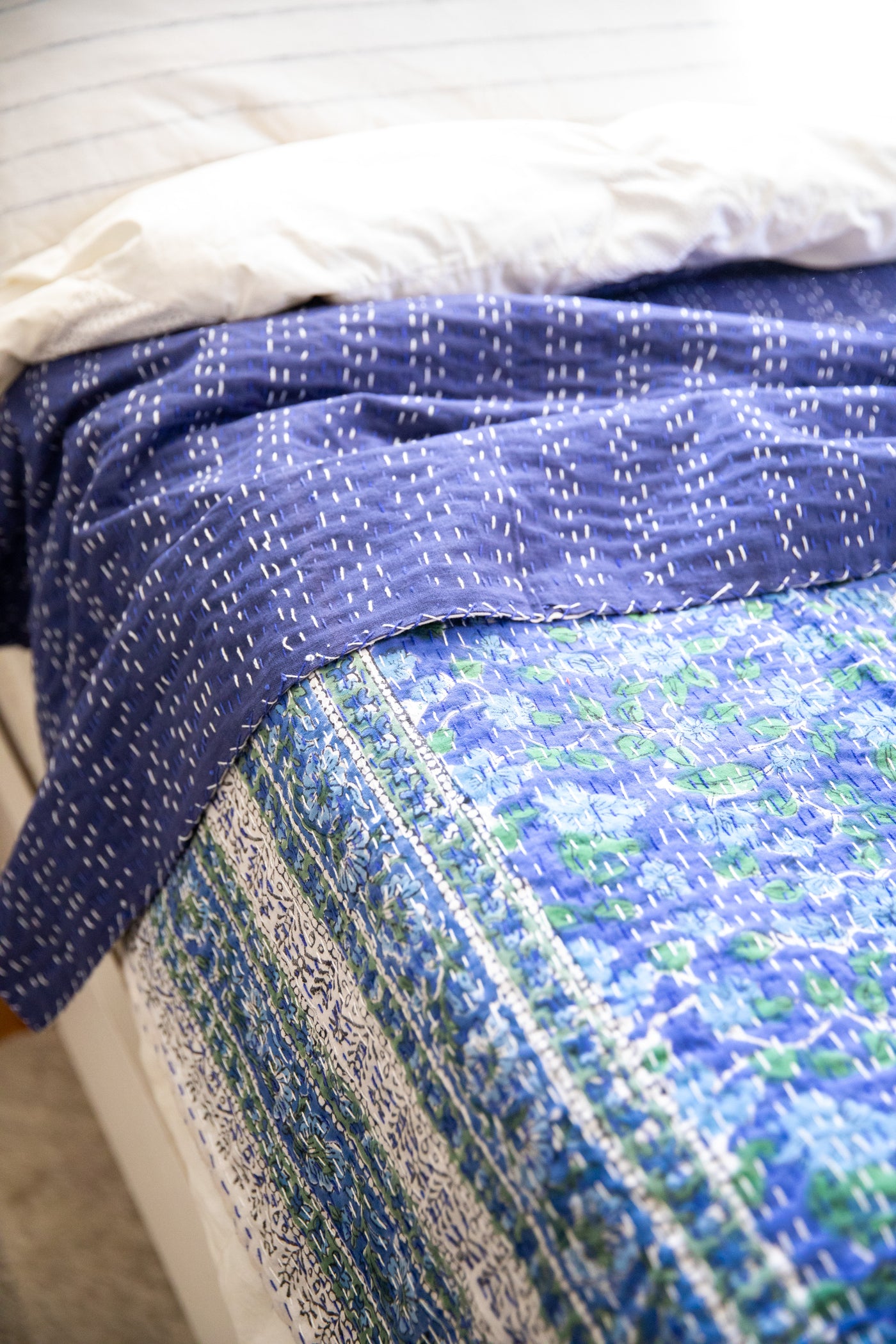 Block print bedspread in blue