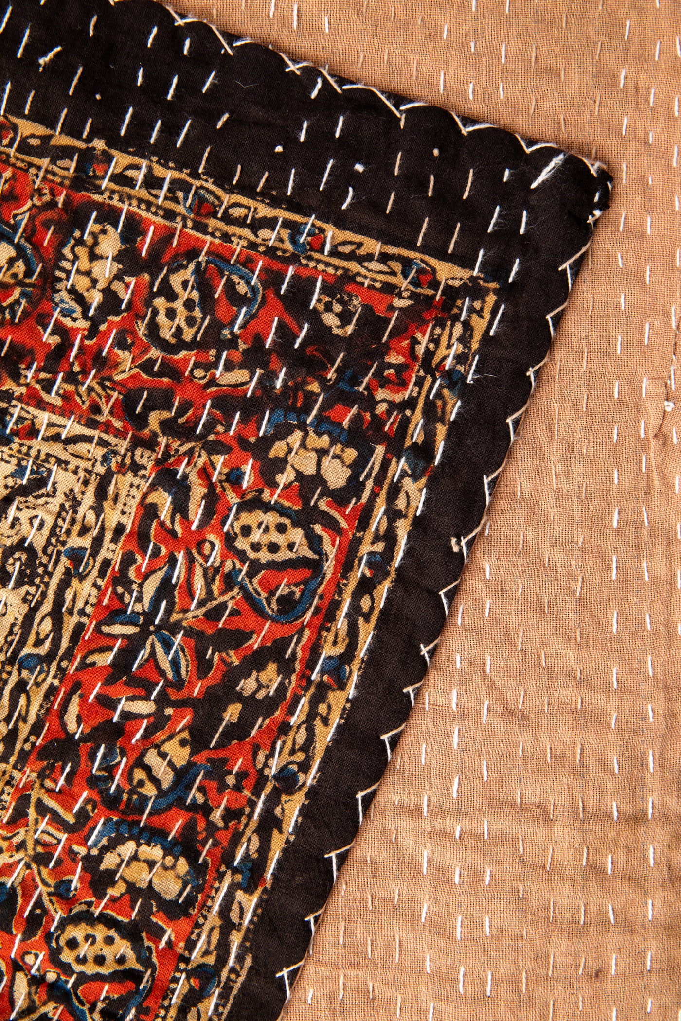 Block print bedspread in multicolor