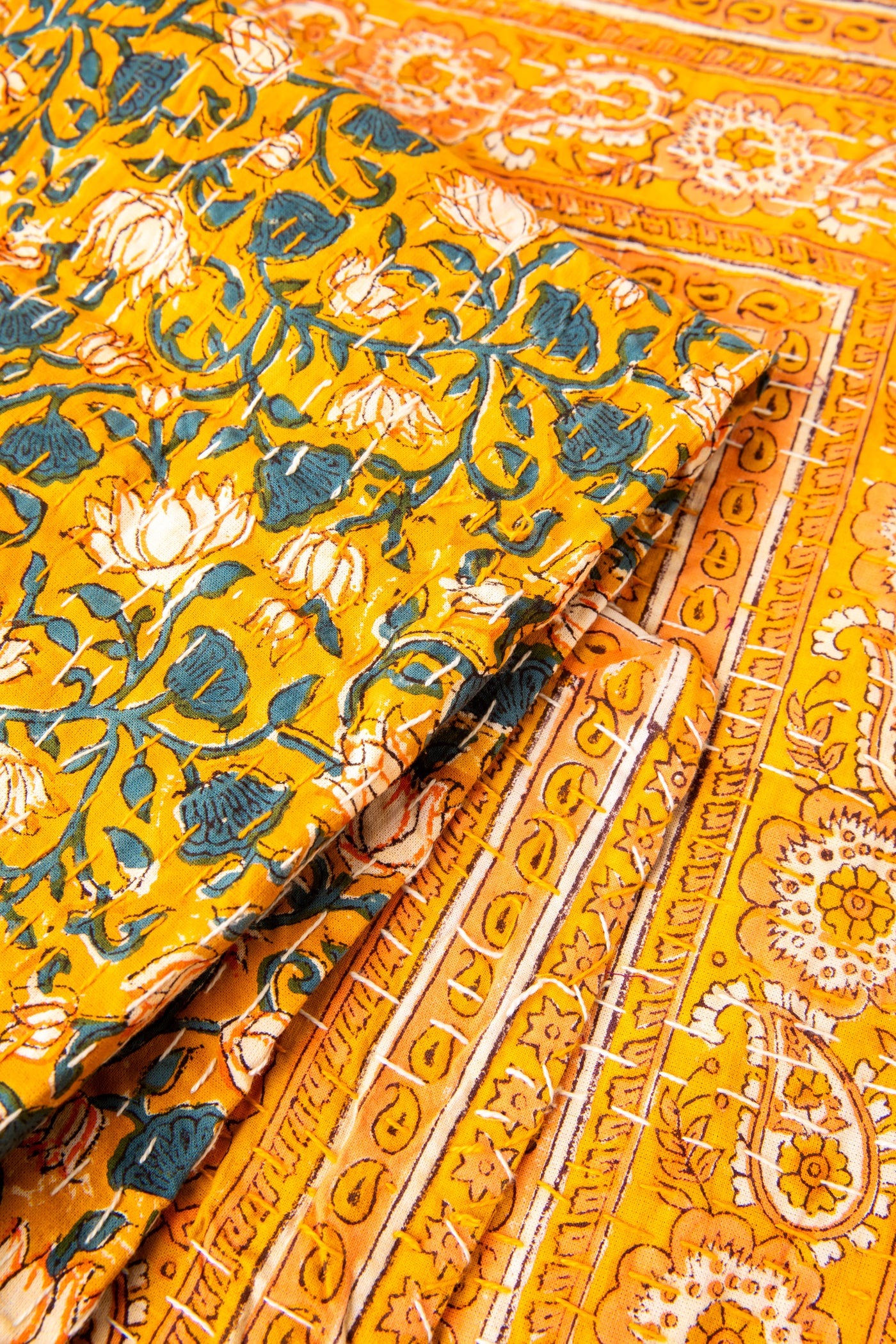 Block print bedspread in yellow