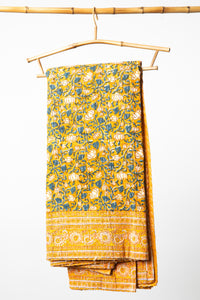 Block print bedspread in yellow