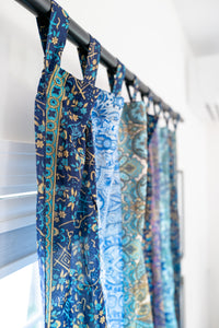 Boho Floral Curtain detail in Blue