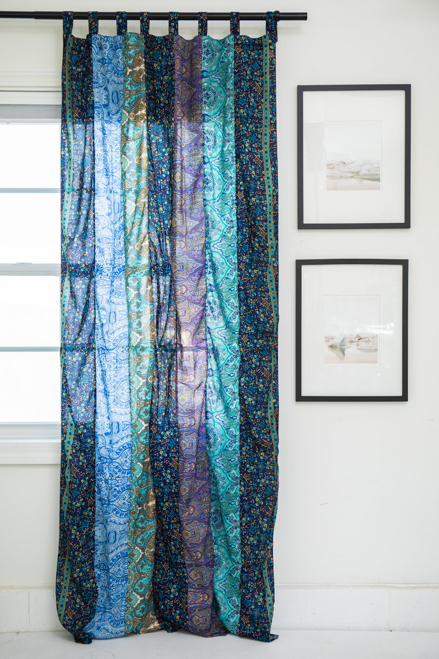 Boho Floral Curtain in Blue