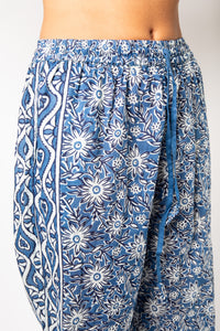 Colette is wearing Block Print Capri Pants in Blue