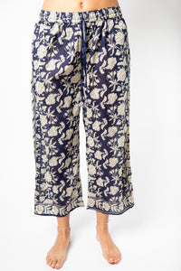 Colette is wearing Block Print Capri Pants in Navy