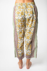 Colette is wearing Block Print Capri Pants in Yellow
