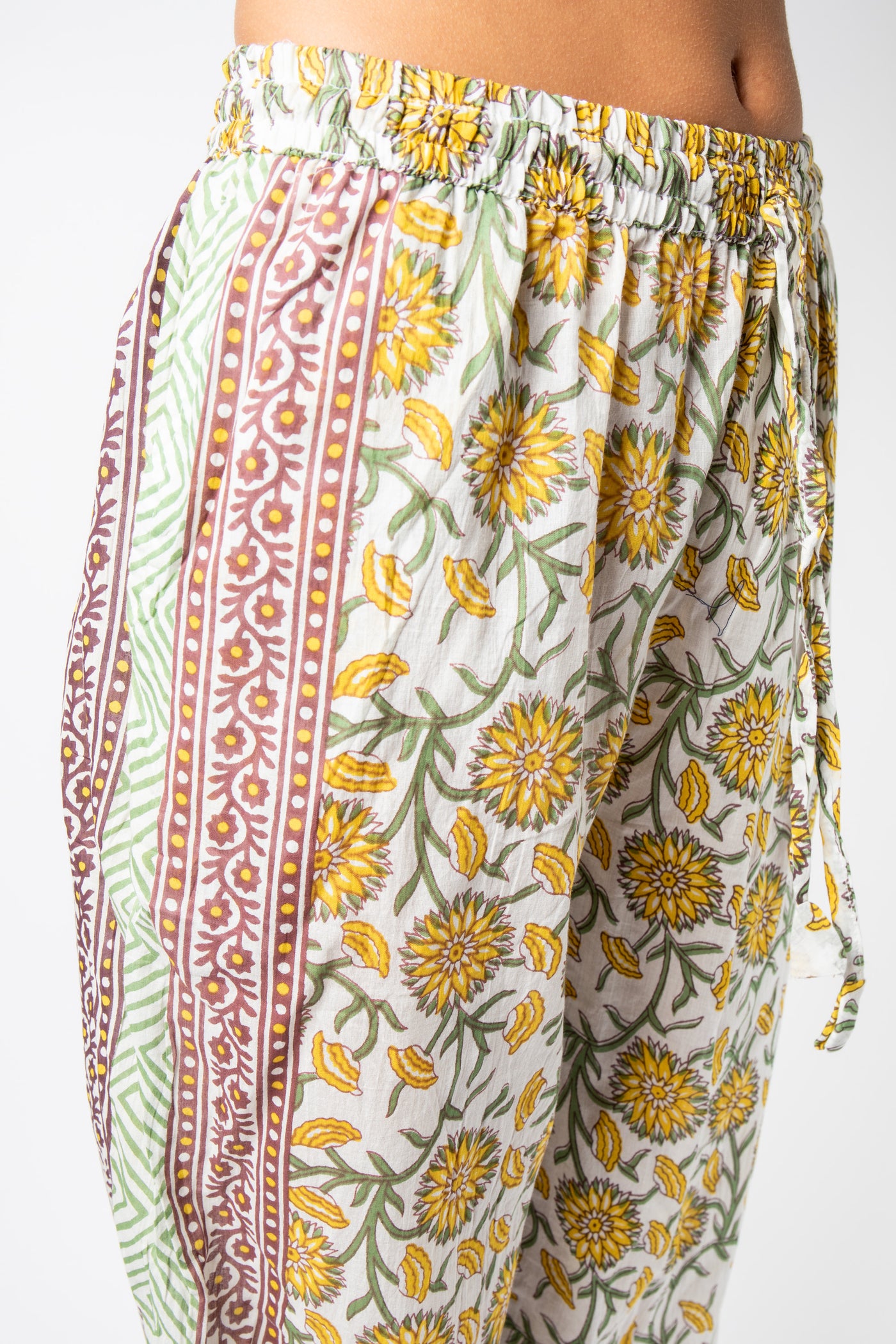 Colette is wearing Block Print Capri Pants in Yellow