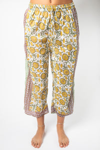 Colette is wearing Block Print Capri Pants in Yellow