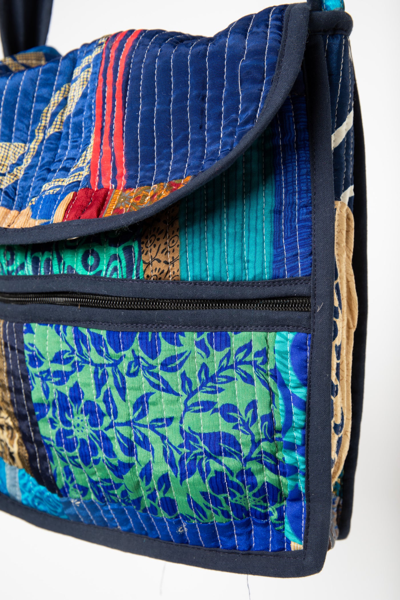 Patchwork Sari Silk Crossbody Bag in Blue