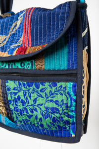 Patchwork Sari Silk Crossbody Bag in Blue