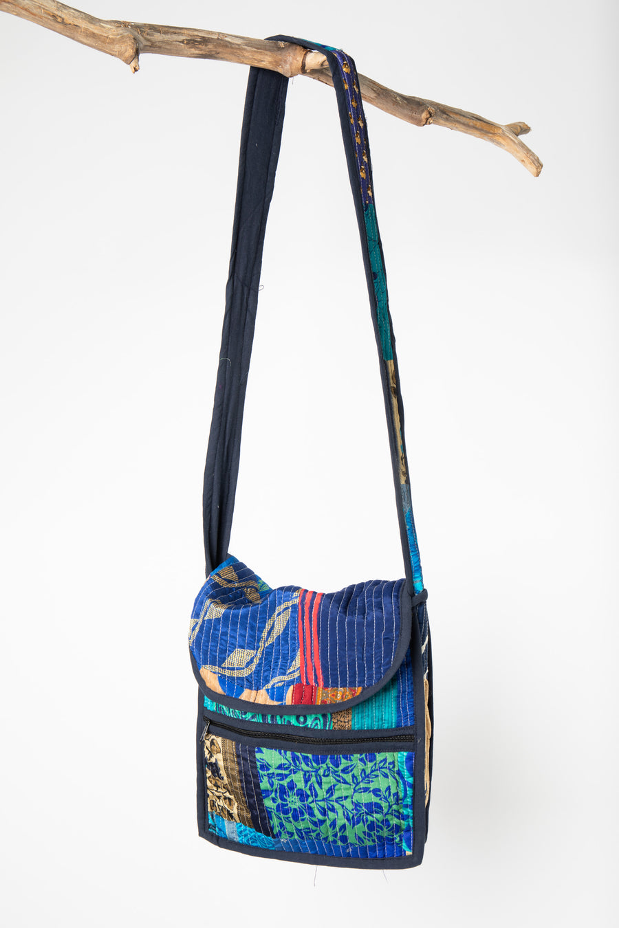 Patchwork Sari Silk Crossbody Bag in Blue