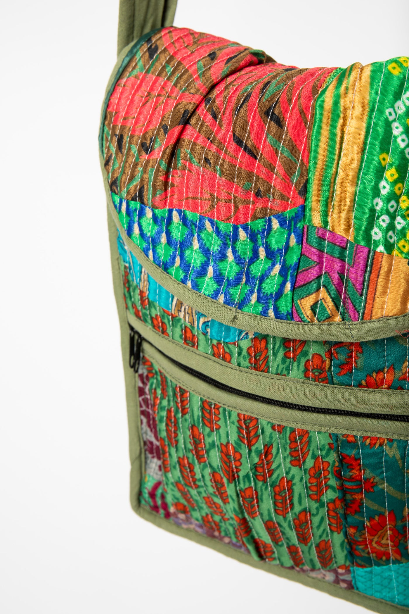 Patchwork Sari Silk Crossbody Bag in Green