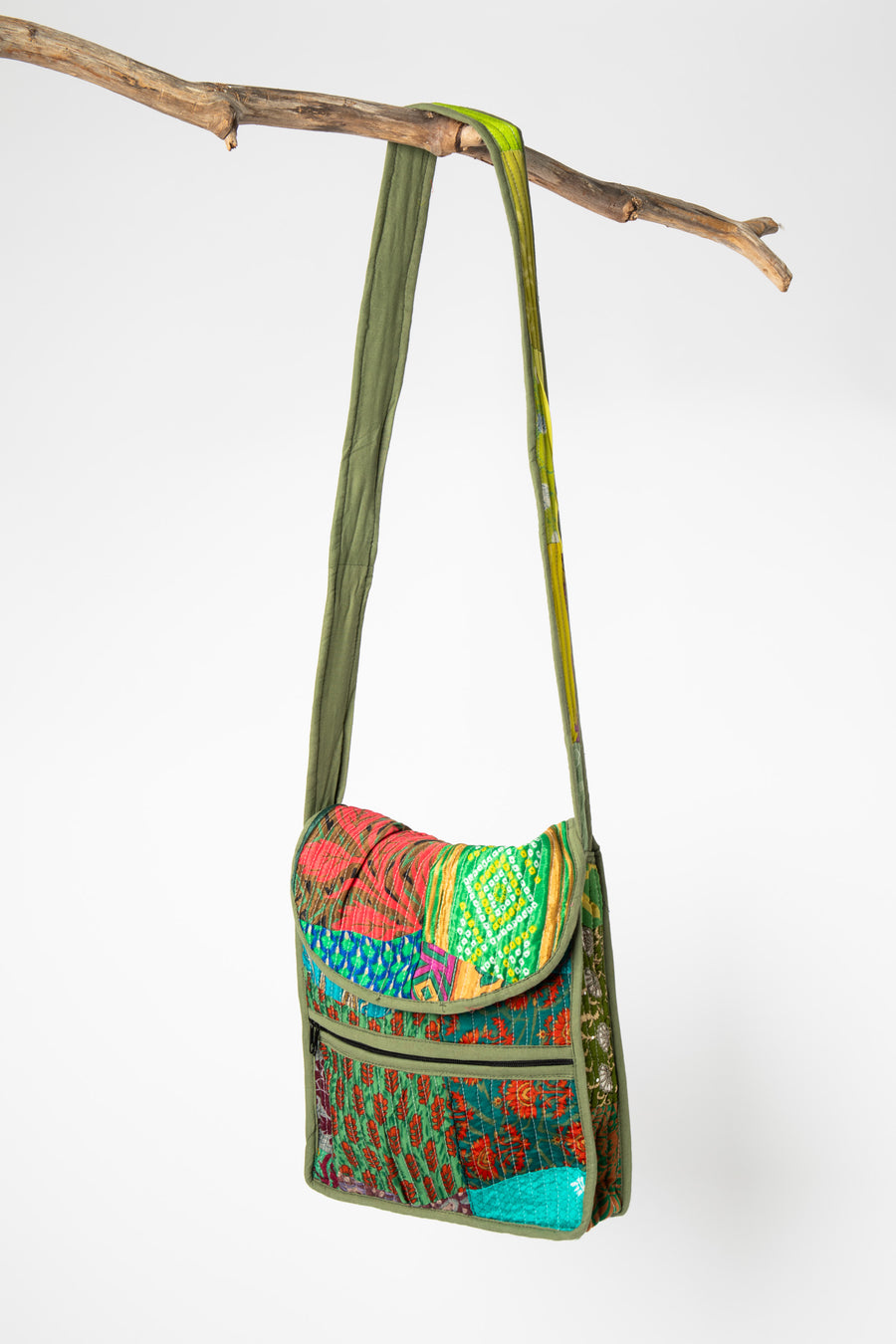 Patchwork Sari Silk Crossbody Bag in Green