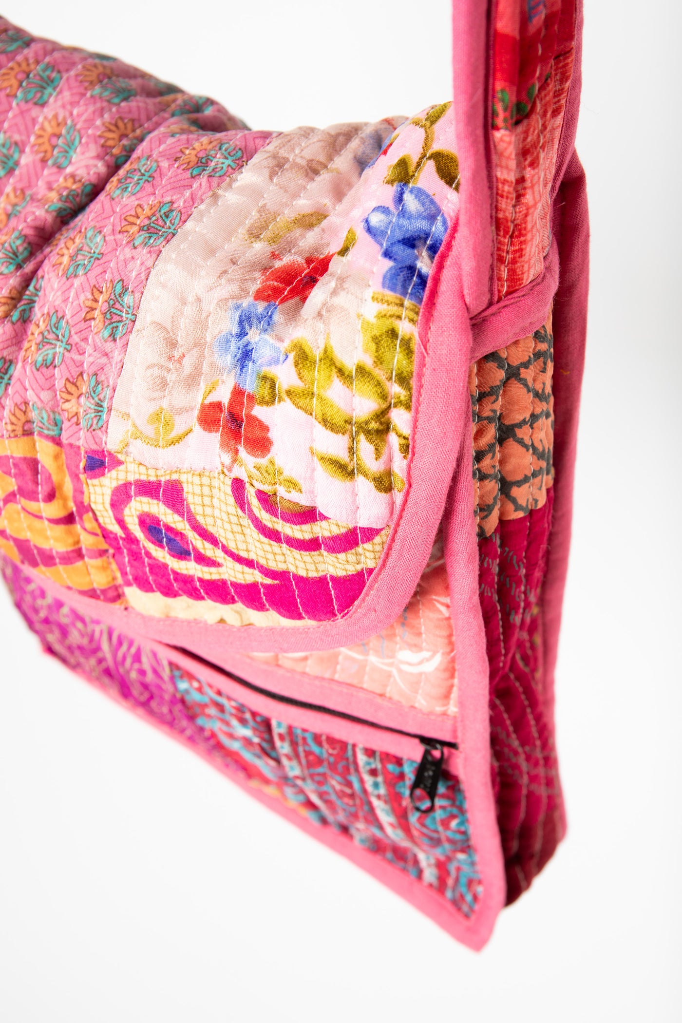 Patchwork Sari Silk Crossbody Bag in Pink