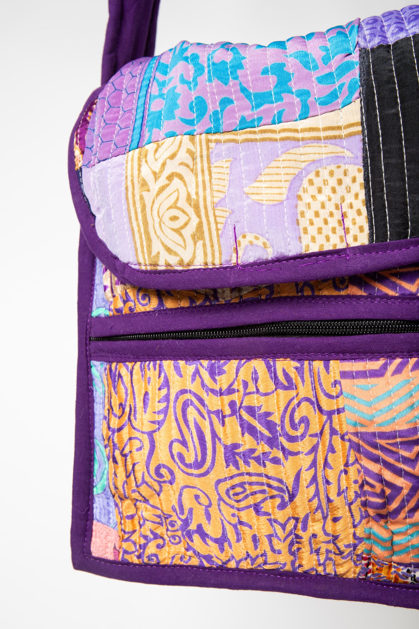 Patchwork Sari Silk Crossbody Bag in Purple